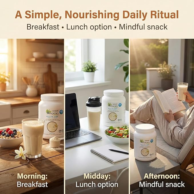 Vegansmart Naturade All-in-One Plant-Based Shake – Low Sugar Nutrition with Protein Fiber Vitamins &amp Minerals Supports Balanced Energy &amp Wellness Vanilla Vegan - 22.75 oz