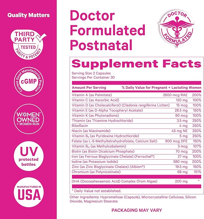 Pink Stork Postnatal Multivitamin + Probiotics with Vegan DHA Ashwagandha Iron Folate B12 - Supports Hormone Balance Postpartum Recovery Gut Health &amp Digestion - Pack of 2