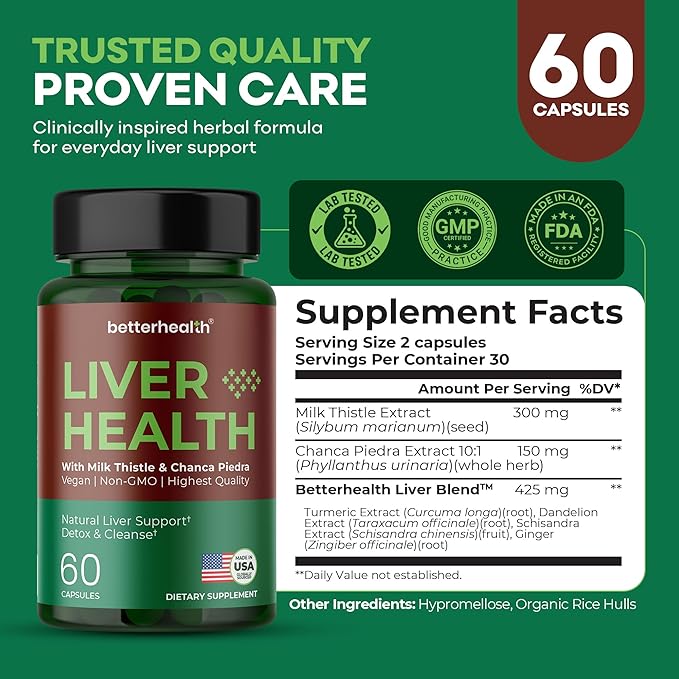 Liver Cleanse Detox &amp Repair Supplement with Milk Thistle Dandelion Root &amp Artichoke Extract – Herbal Liver Support &amp Daily Detox Capsules for Men &amp Women Vegan 60 Count