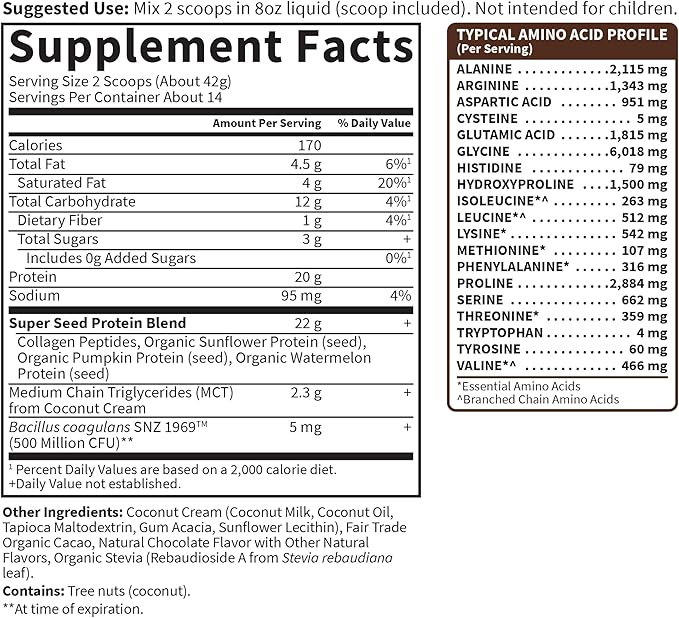 Garden of Life Grass Fed Collagen Protein Powder - Chocolate 14 Servings Powder for Joints Mobility Muscle Repair Collagen Peptides + Super Seeds + Coconut MCTs Keto Supplement