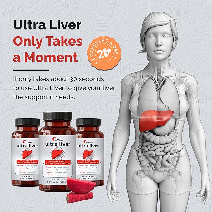 UpWellness Ultra Liver Supplement for Liver Support and Gallbladder Support - Powered by TMG NAC Milk Thistle and More - Liver Cleanse Detox &amp Repair - 60 Capsules
