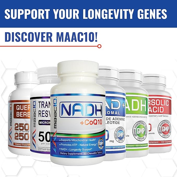 MAAC10 NADH + CoQ10 Supplement | Great Tasting Chewable Tablets | 50mg PANMOL® NADH + 100mg CoQ10 | for Fatigue Energy and Mental Focus | NAD+ Supplement (60 Tablets 2 per Serving)