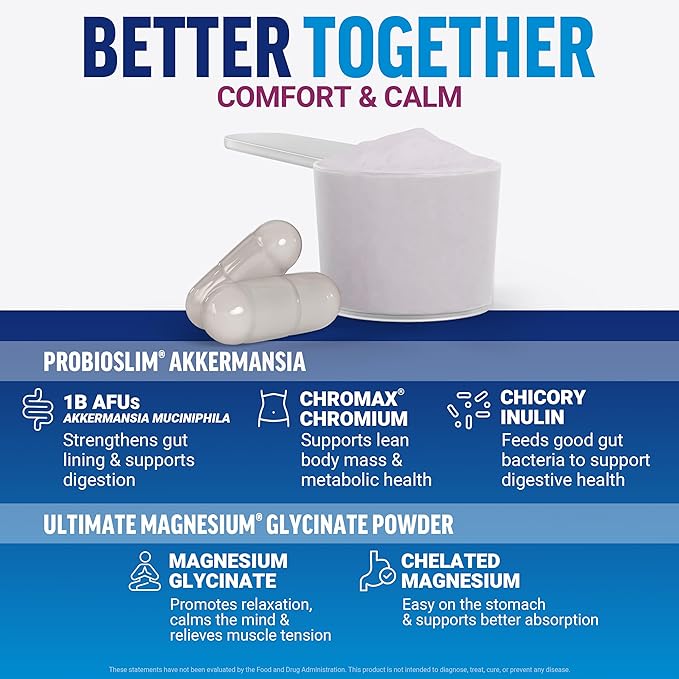 Force Factor ProbioSlim Akkermansia Probiotics &amp Postbiotics 60 Capsules Ultimate Magnesium Glycinate Powder 300mg Chelated Magnesium Bisglycinate High Absorption Raspberry Lemon 30 Servings