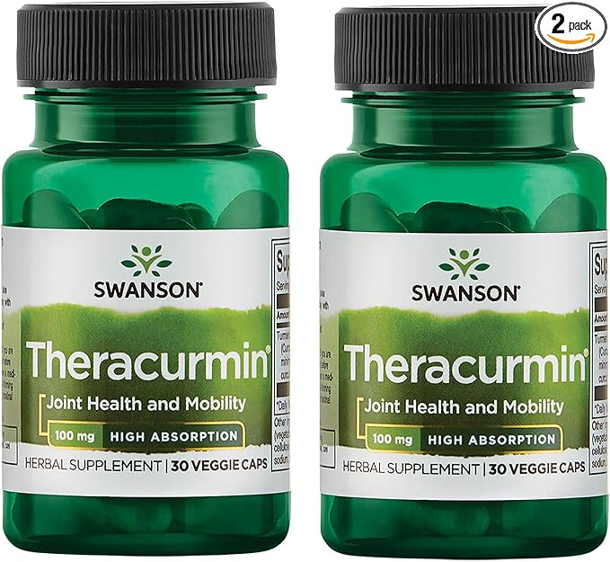 Swanson Theracurmin - Herbal Supplement Supporting Joint Health &amp Mobility - Formulated for High Absorption - (30 Capsules 100mg Each) (2 Pack)