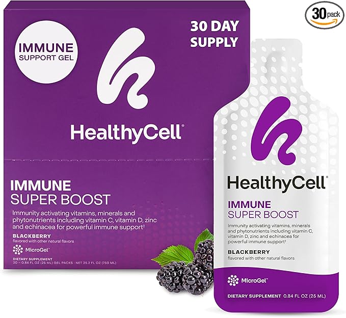 Healthycell Immune Super Boost Daily Liquid Supplement - Immune Support Supplement for Adults with Echinacea Elderberry Vitamin C Vitamin D Calcium &amp Zinc - 30 Gel Packs