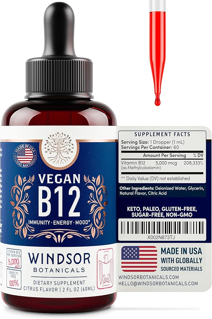 WINDSOR BOTANICALS Vitamin B12 Liquid and Liquid Collagen with Biotin - Energy and Wellness Bundle