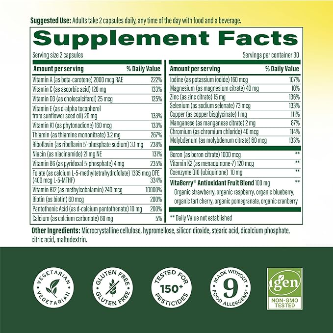 MegaFood Whole Body Mens Multivitamins - Multivitamin for Men - CoQ10 Vitamin D3 K2 Magnesium Citrate Boron &amp Copper - Supports Immune Brain Muscle &amp Heart Health - 60 Capsules 30 Servin