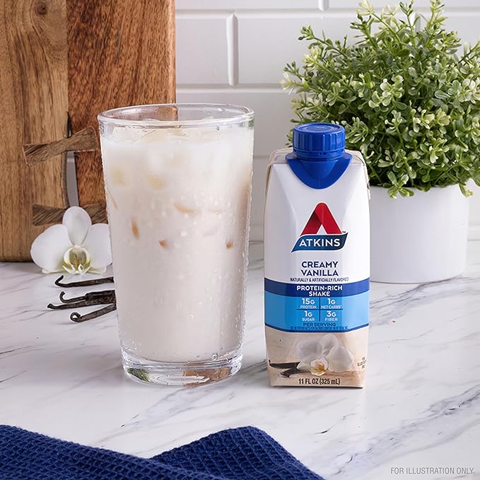 Atkins Creamy Vanilla Protein Shake 15g Protein Low Glycemic 2g Net Carb 1g Sugar Keto Friendly 12 Count (Pack of 2)