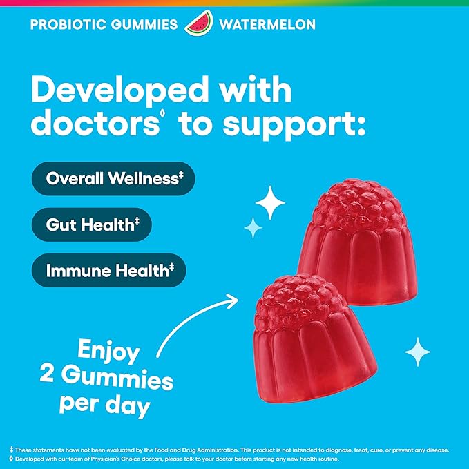 Physician's CHOICE Gut Gummy Bundle: Probiotic Gummies + Fiber Gummies - No Sugar Added &amp Vegan - Supports Digestive Health &amp Regularity for Women and Men