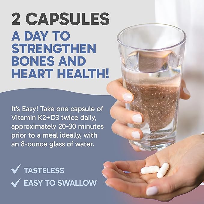 Clinical Effects Vitamin K2 + D3 - K2 + D3 Vitamin Supplement with Bioperine Black Pepper Extract and Calcium for Bone and Heart Health Support - 60 Capsules - Max Absorption - Made in The USA