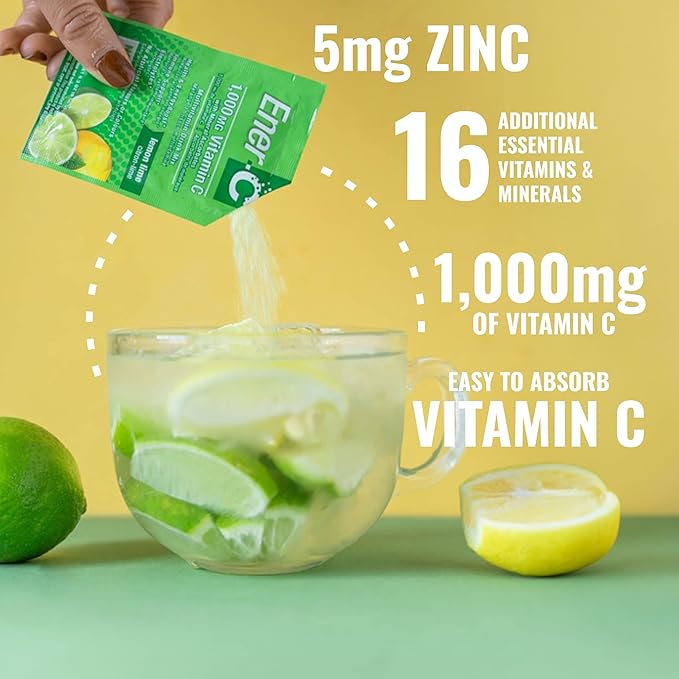 Ener-C Multivitamin Drink Mix - Vitamin Packets for Water Electrolytes Powder Packets Vitamin Drink Mix Hydration Liquid Mix Immune Booster for Adults Healthy Energy - Lemon Lime 60 Count