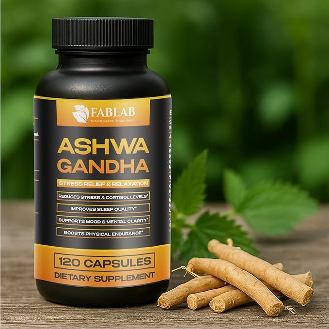 Ashwagandha GABA &amp Magnesium Glycinate Supplement 120 Capsules Natural Stress Relief Mood Support &amp Relaxation Sleep Aid &amp Adrenal Support Non-GMO