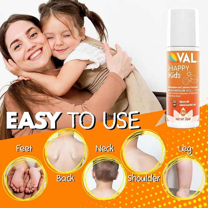 VAL Kids Relaxation Bundle | Magnesium Roll-On (3oz) + Magnesium Oil Spray (4oz) | Calm &amp Mood Support with Chamomile &amp Shea Butter | USA Made