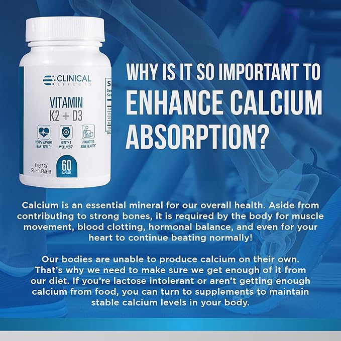 Clinical Effects Vitamin K2 + D3 - K2 + D3 Vitamin Supplement with Bioperine Black Pepper Extract and Calcium for Bone and Heart Health Support - 3 Pack - Max Absorption - Made in The USA