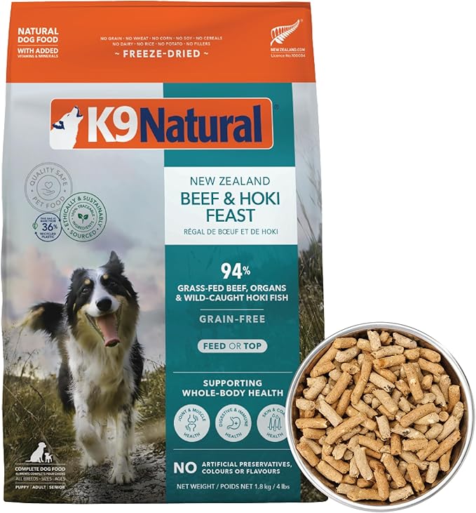 K9 Natural Beef &amp Hoki Freeze Dried Dog Food High-Meat Natural Complete Meal or Meal Toppers for Dogs Grass-Fed Beef &amp Hoki from New Zealand Grain-Free GMO-Free Complete &amp Balanced Nu