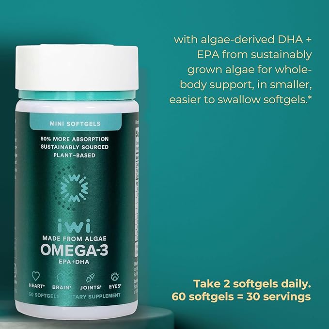 Iwi Omega-3 Minis &amp Joint Omega-3 Bundle 30 Servings Vegan Plant-Based Algae Omega 3 Krill &amp Fish Oil Alternative No Fishy Aftertaste