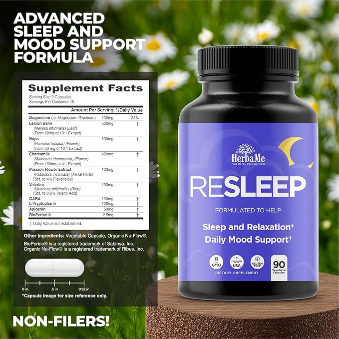Sleep Aid Support Supplement - Melatonin Free Formula with Magnesium Valerian Chamomile Apigenin Helps Restful Sleep and Relaxation No Grogginess Sleeping Pills