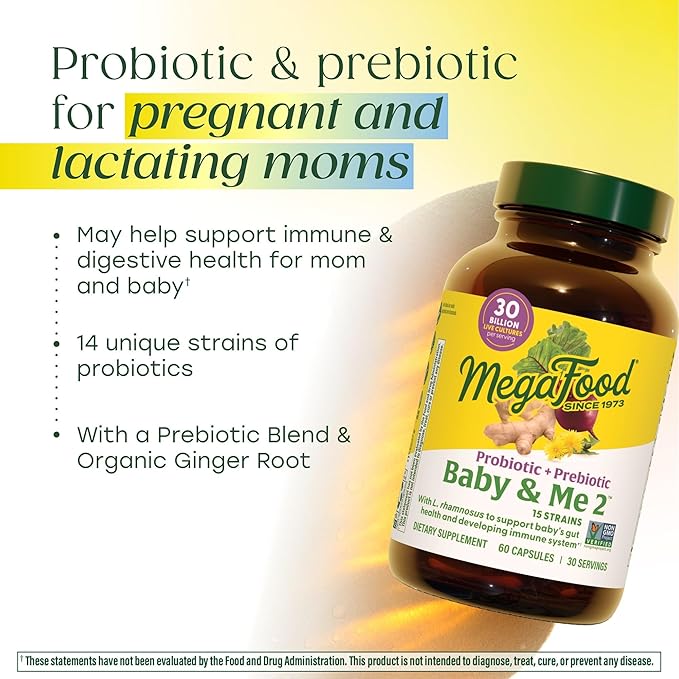 MegaFood Baby &amp Me 2 Prenatal Prebiotics and Probiotics for Women &amp Developing Baby with 30 Billion CFU Vegetarian and Non-GMO 60 Caps (30 Servings)