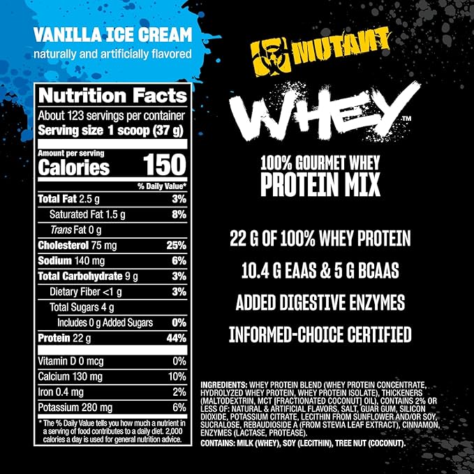 Mutant Whey – 100% Whey Protein Powder Shake Gourmet Taste 22g of Protein Fast Absorbing Easy Digesting 5lbs - Vanilla Ice Cream