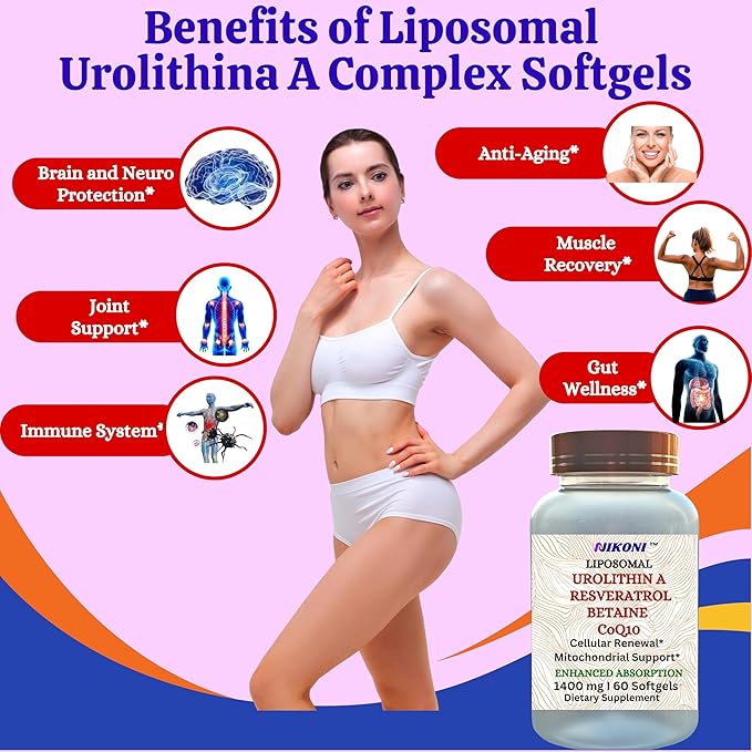 Nikoni Liposomal Urolithin-A Supplement 1400mg Supports Healthy Aging Cellular Renewal &amp Muscle Health- 240 Softgels