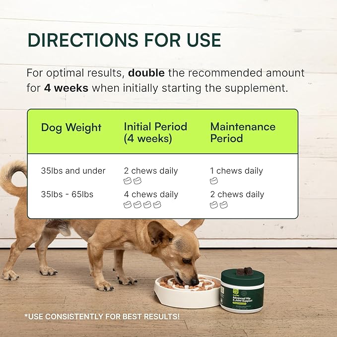 Wuffes Advanced Dog Hip and Joint Supplement with Glucosamine Chondroitin Omega 3 MSM and Green Lipped Mussel 60 Pork Flavored Chews for Small and Medium Dog Breeds