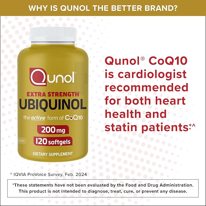 Qunol Ubiquinol CoQ10 200mg Softgels Powerful Antioxidant for Heart and Vascular Health Essential for Energy Production Natural Supplement Active Form of CoQ10 120ct Softgels