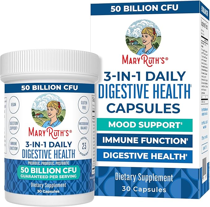 MaryRuth's 3-in-1 Probiotics for Digestive Health | Prebiotic &amp Postbiotic | Gut Health Supplement for Women &amp Men | 23 Unique Strains | Immune Support | 50 Billion CFU | 30 Servings