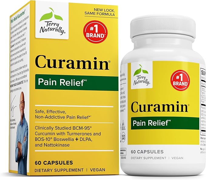Terry Naturally Curamin - Curcumin Supplement for Circulation &amp Endorphin Support - Support for Occasional Discomfort - Aids Healthy Muscles - 60 Capsules