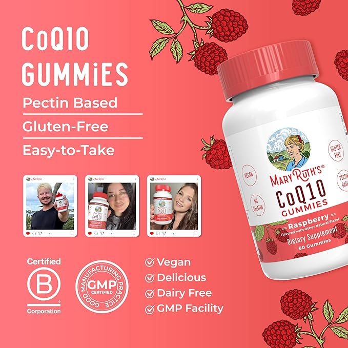 MaryRuth Organics CoQ10 Gummies | Coenzyme Q10 | Gummy Supplements for Heart Health &amp Cellular Health | Antioxidant | CoQ10 120 mg | Vegan | Non-GMO | Gluten Free | 60 Count | 1 Month Supply