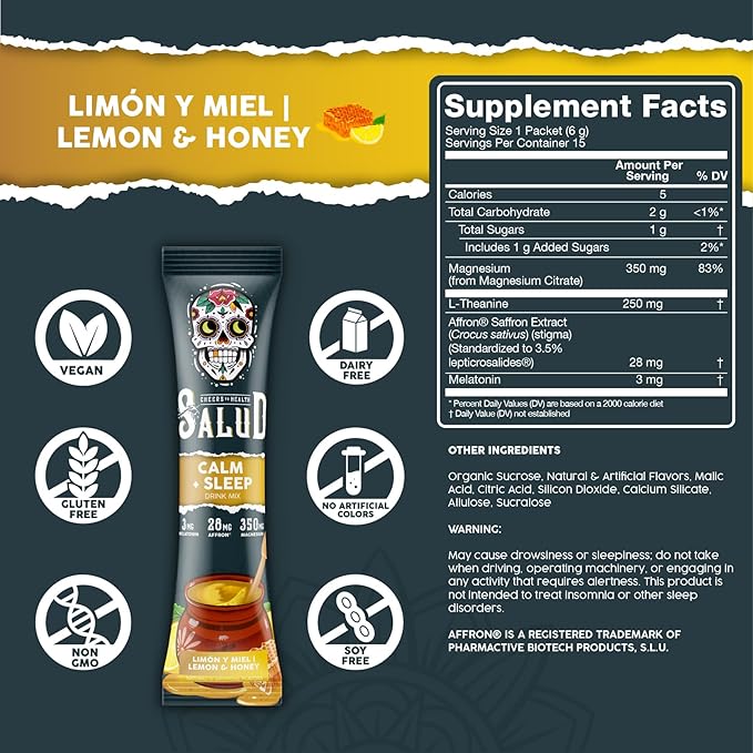 Salud Variety 3-Pack | 2-in-1 Calm + Sleep (Lemon Honey) Hydration + Immunity (Hibiscus) &amp Energy + Focus (Strawberry Watermelon) - 15 Servings Each Drink Mix Non-GMO Gluten Free Low Calorie