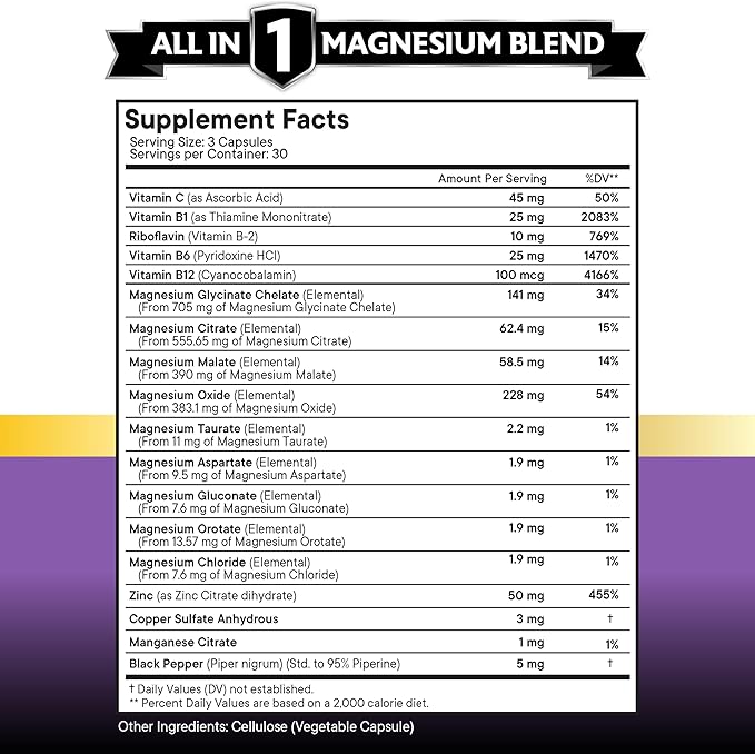 NEW AGE Magnesium Supplement -Powerful Glycinate Citrate Malate Oxide Taurate Aspartate Gluconate Orotate &amp Mag Chloride Manganese Bone Health and Bone Strength Joint Support - 90 Count