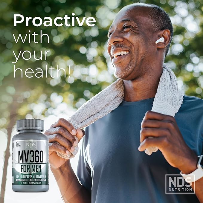 Men's Nutrition MV360 5-in-1 Complete Multivitamin with Essential Vitamins for Energy Digestion Toning Immune Support and Mens Health &amp Vitality 60 Tablets 30 Servings
