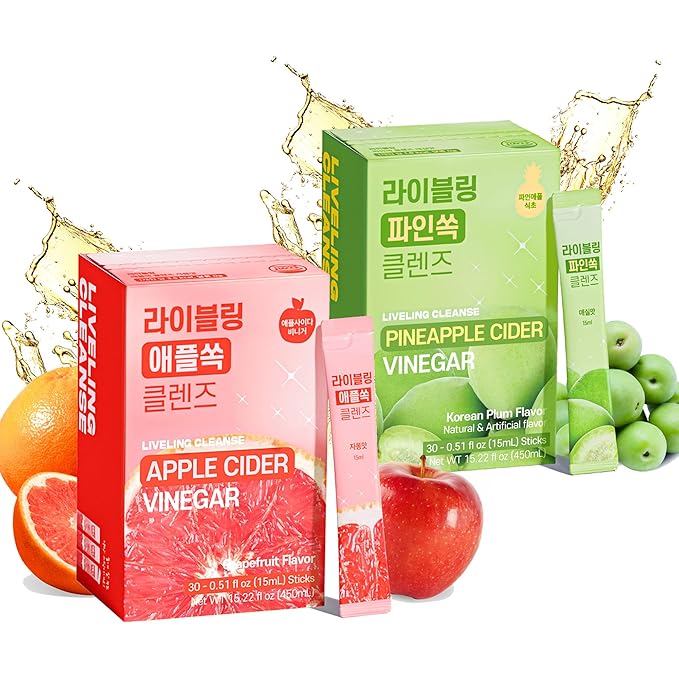 LIVELING] Apple&ampPineapple Cider Vinegar Duo pack3 Natural Cleanse with Premium Nutritional Ingredients pH Balance Zero Sugar Easy Cut &amp Easy Mix (60 Sticks)