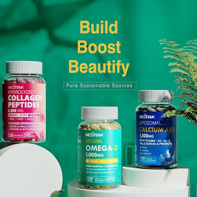 2 Pack Vegan Omega 3 D3 K2 CoQ10 Supplement Plant Based DHA EPA ALA for Women Men Omega 3 Organic Algae Flaxseed Oil Supplement for Bone Brain Eye &amp Immune Support No Carrageenan 240 Softgel
