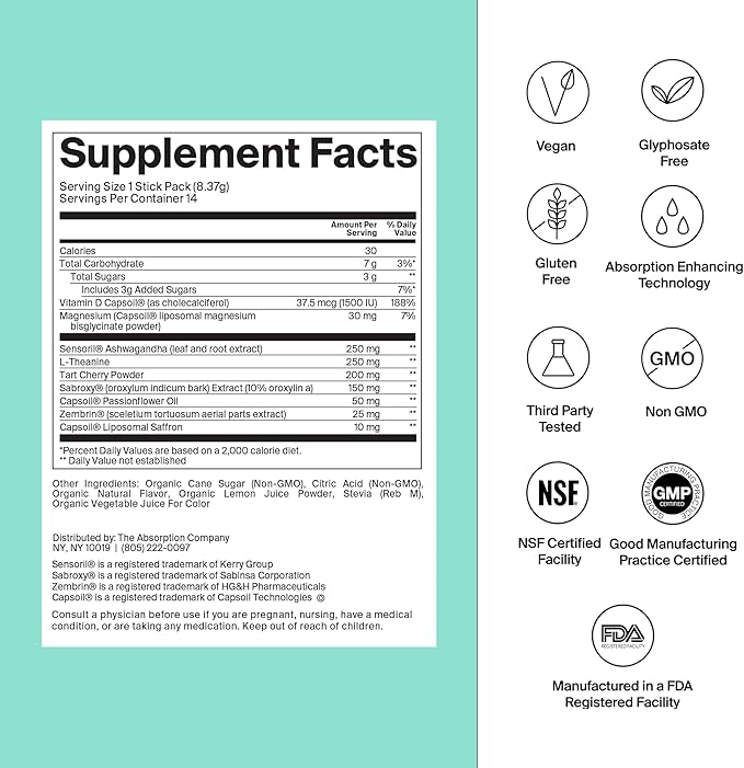 Calm Drink Mix - Relaxation Aid with Magnesium Ashwagandha L-Theanine &amp Vitamin D - Supports Cortisol Regulation and Mood for Men &amp Women - Watermelon Lemonade Flavor 14 Sticks