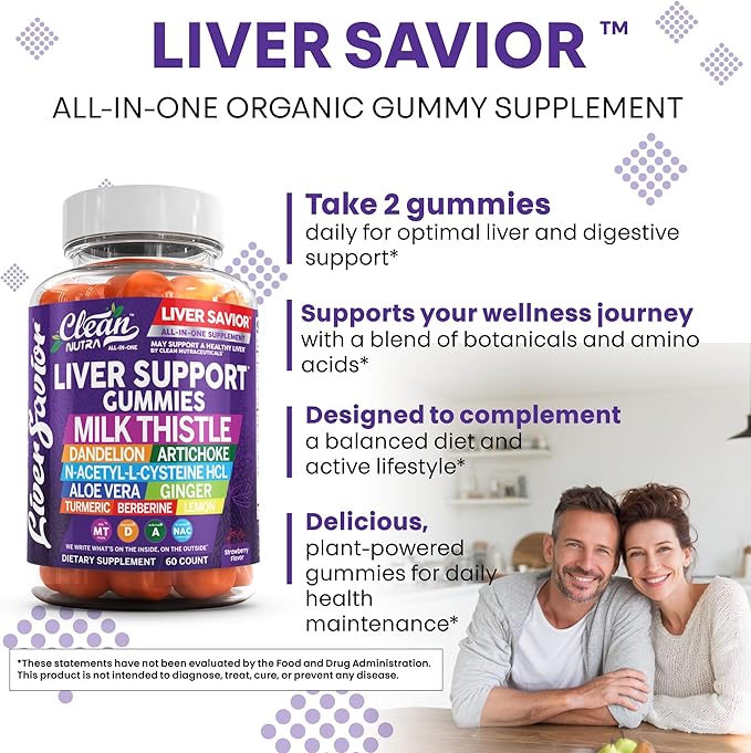 Clean Nutra Liver Cleanse Detox &amp Repair Gummies | Milk Thistle Gummy Liver Support Vitamins | Dandelion Artichoke Aloe Vera Ginger Berberine Lemon N-Acetyl-L-Cysteine Turmeric Supplement H