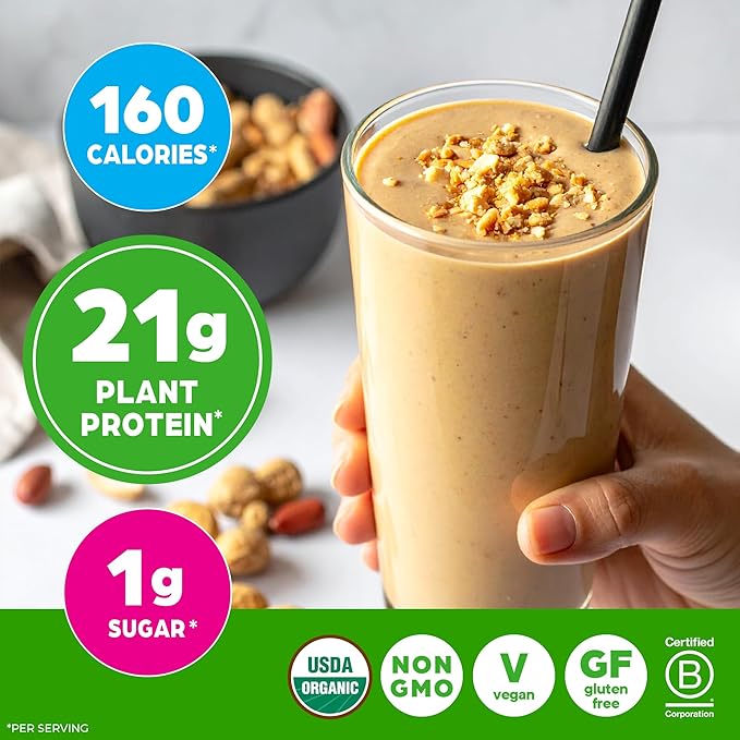 Orgain Organic Vegan Protein Powder Peanut Butter - 21g Plant Protein 7g Prebiotic Fiber Low Net Carb No Dairy Ingredients No Added Sugar For Shakes &amp Smoothies 2.03 lb (Packaging May Vary)