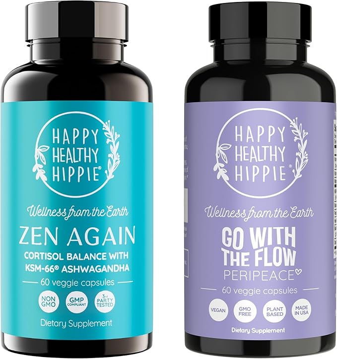 Happy Healthy Hippie PeriPeace Supplements for Women &amp Zen Again Cortisol Manager