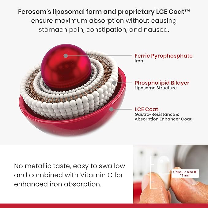 LCE Liposomal Iron Powder – 21mg Elemental Iron with Vitamins B12 B6 C D &amp Folic Acid – Gentle Berry-Flavored Supplement Drink 30 Vegan Sachets