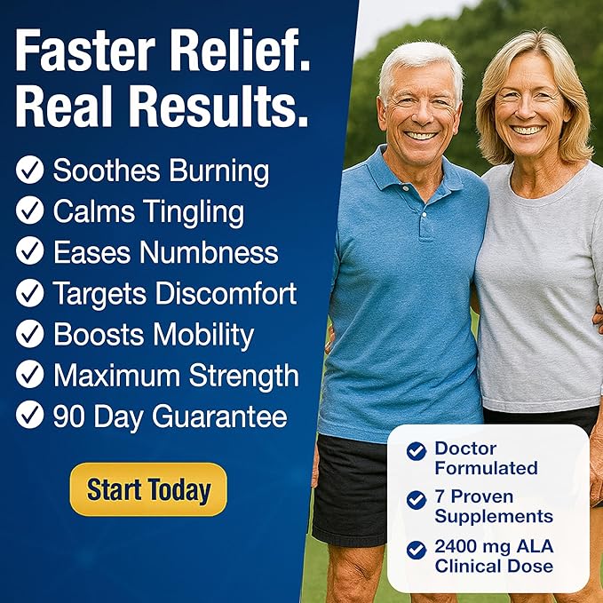 Nerve Relief with 2400 mg Alpha Lipoic Acid – 7 Powerful Nutrients to Support Feet Hands Toes – 2400mg ALA Vitamins B12 B6 &amp B1 Magnesium Turmeric – 60 Capsules