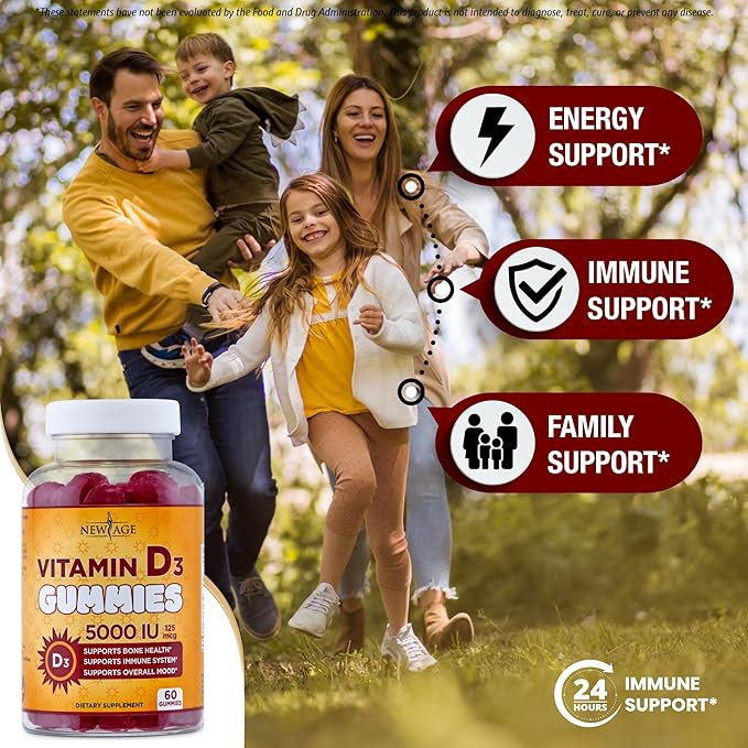 NEW AGE Immune Defense Combo - 2 Pack - Vitamin D3 Gummies 5000 IU 125mcg &amp High Potency Zinc Gummies Immune Booster 120 Count