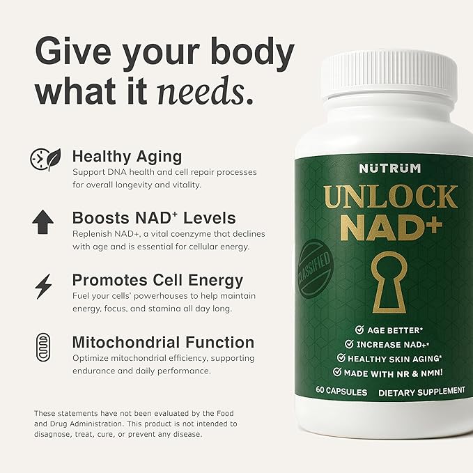 Unlock NAD+ Triple-Pathway NAD+ Support Supplement with NMN + NR | Science Backed Third Party Tested Non-GMO Made in USA