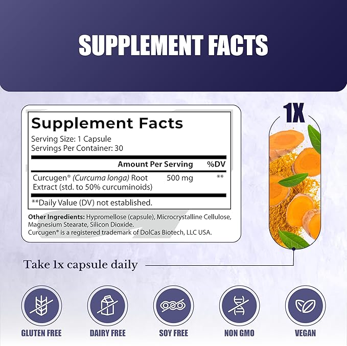 Curcumin Extract - Turmeric Supplement - High Absorption Curcuma for Immune Health Support &amp Joint Health - Standartized Curcuminoids - Vegan Gluten Free - 30 Capsules