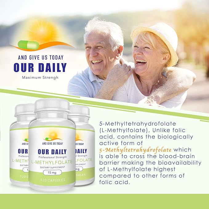 AND GIVE US TODAY OUR DAILY L-Methylfolate 15 mg / 15000 mcg Maximum Strength Active Folate 5-MTHF Filler Free Gluten Free Non-GMO Vegetarian Capsules (4 Months Supply) (120)