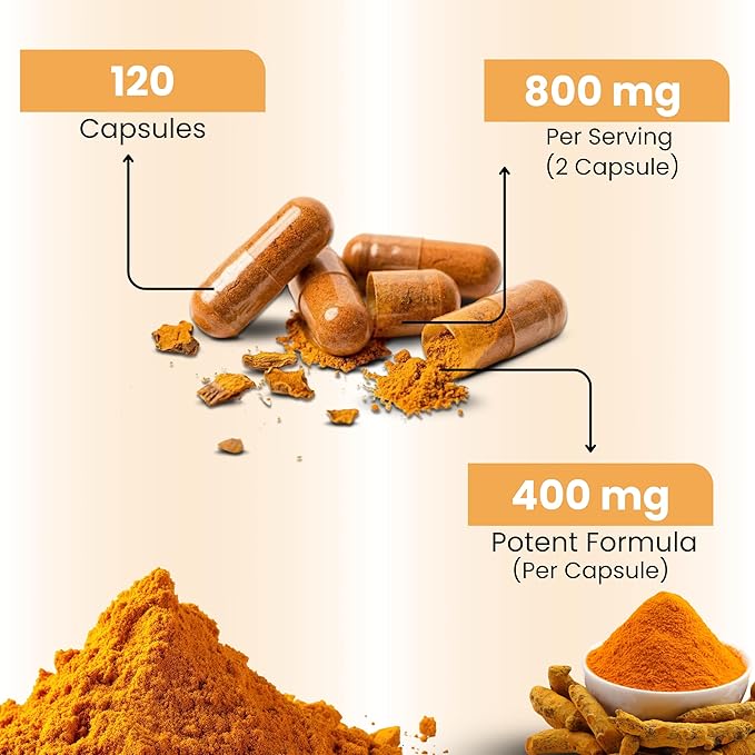 Turmeric Capsules - High Potency Turmeric Root Capsules for Joint Support Mobility and Wellness – Non-GMO Gluten-Free Vegan Turmeric Supplement120 Capsules - 800mg