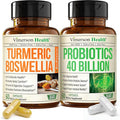 Boswellia Turmeric Curcumin Supplement + 40 Billion CFU Probiotics for Women &amp Men with Prebiotics Bundle for Joint &amp Immune Support Digestive &amp Gut Health – with Ginger Root Organic Tur