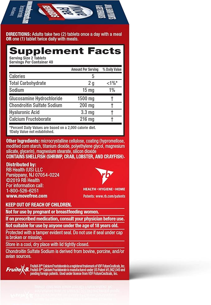 Move Free Triple Strength Glucosamine Chondroitin and Hyaluronic Acid Joint Supplement 80 Count