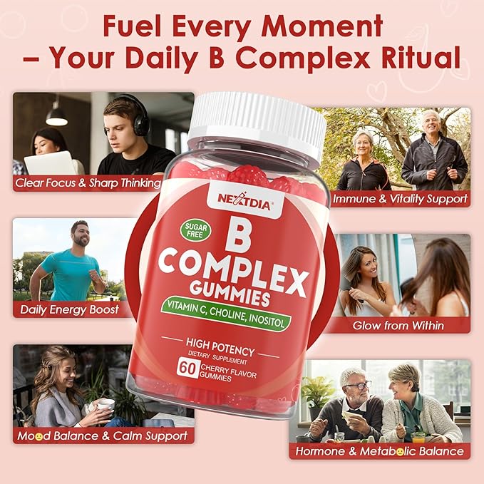 2Pack Vitamin B Complex Gummies Vegan Vitamin B Gummies with 2000 mcg Methyl B12 Methyl Folate | Plus Choline + Inositol Vitamin C + Zinc for Supports Energy Mood Immune Healthy Hair Skin