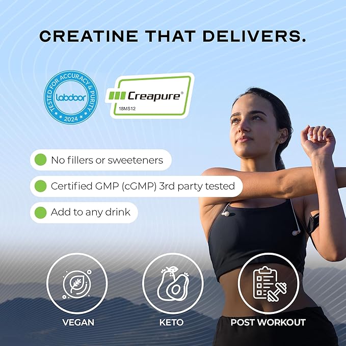 Muscle Feast Creapure Creatine Monohydrate Powder Vegan Keto Friendly Gluten-Free Mass Gainer Muscle Recovery Supplement and Trusted Creatine for Muscle Growth Creatine Powder Unflavored 300g