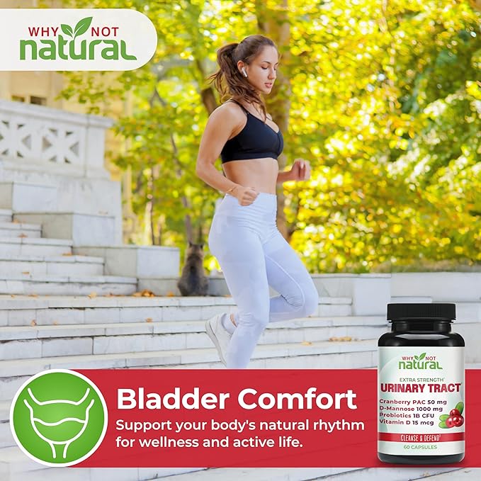 Why Not Natural 5-in-1 UTI Pills with D Mannose Cranberry PAC Extract Probiotics and Vitamin D - Urinary Health Formula for Women and Men